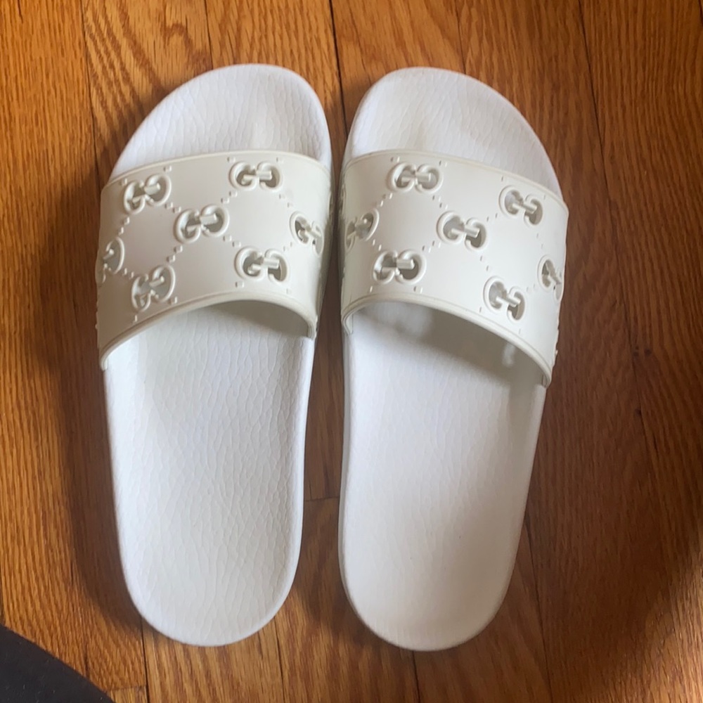 White Gucci Slides